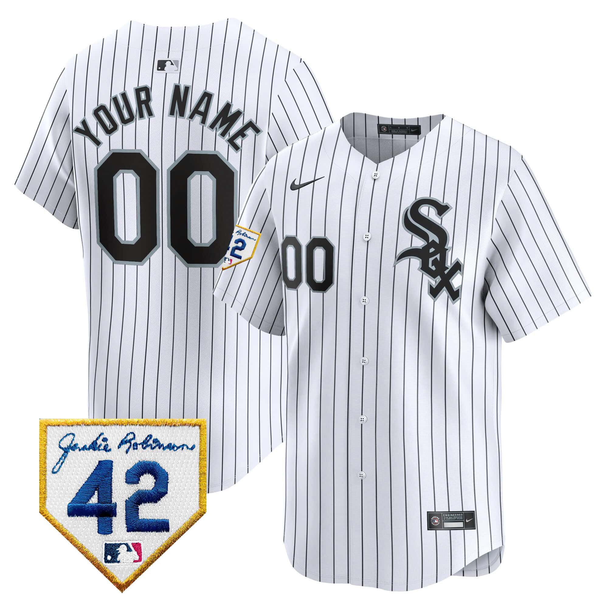 Men Chicago White Sox White Stripe Nike 2024 Jackie Robinson Patch Vapor Premier Limited Custom MLB Jersey->customized mlb jersey->Custom Jersey
